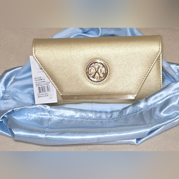 NWT GOLD HOLIDAY CLUTCH Christian LaCroix Bag w/Gold Chain Shoulder strap - Picture 4 of 4